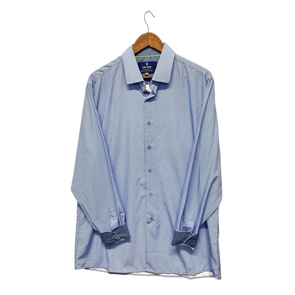 Tom Baine Performance Slim Fit XXL 18-18 1/2 Blue Dress Shirt 4 Way Stretch Flip